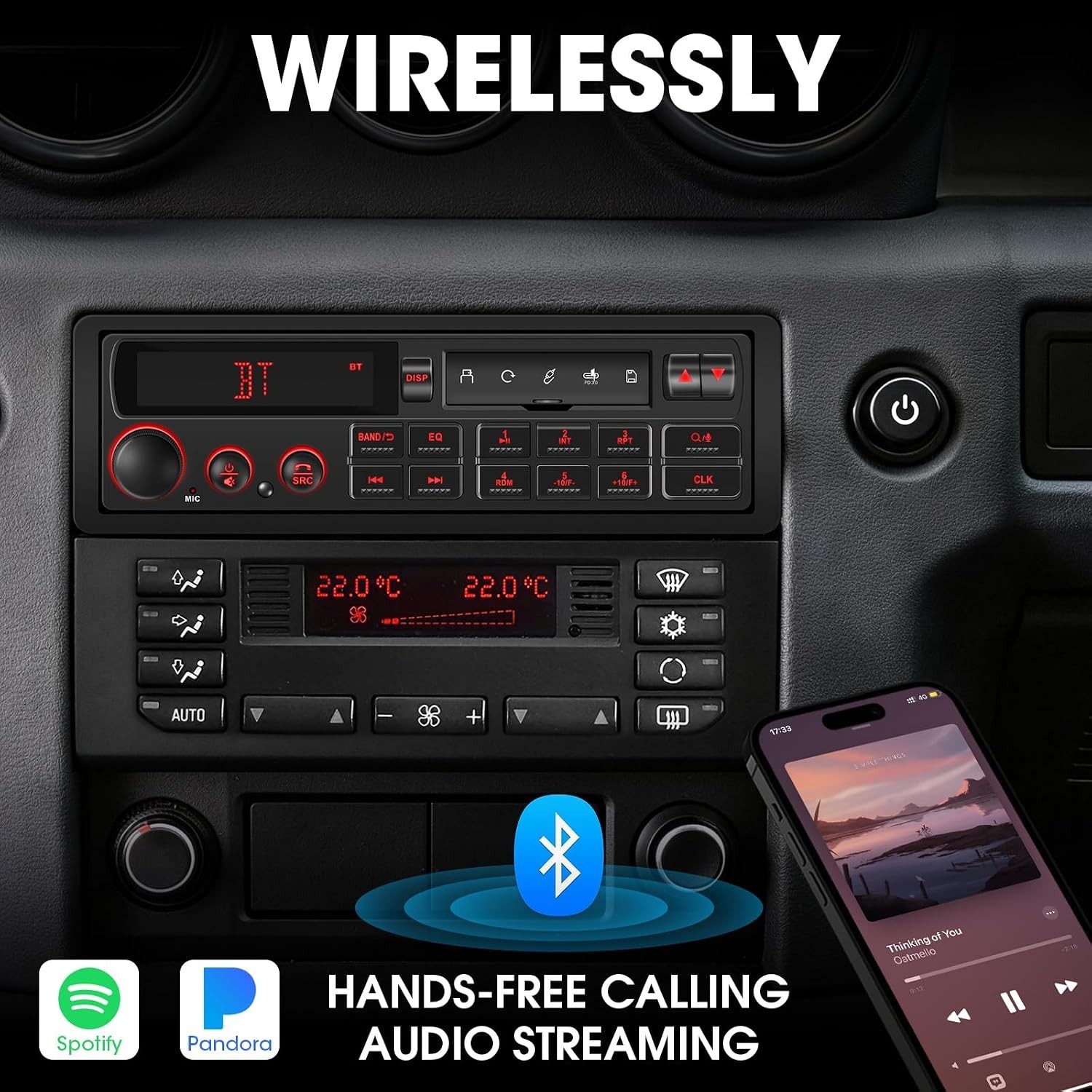 Classic Style Single Din Stereo with Bluetooth – 240W Output & Steering Control