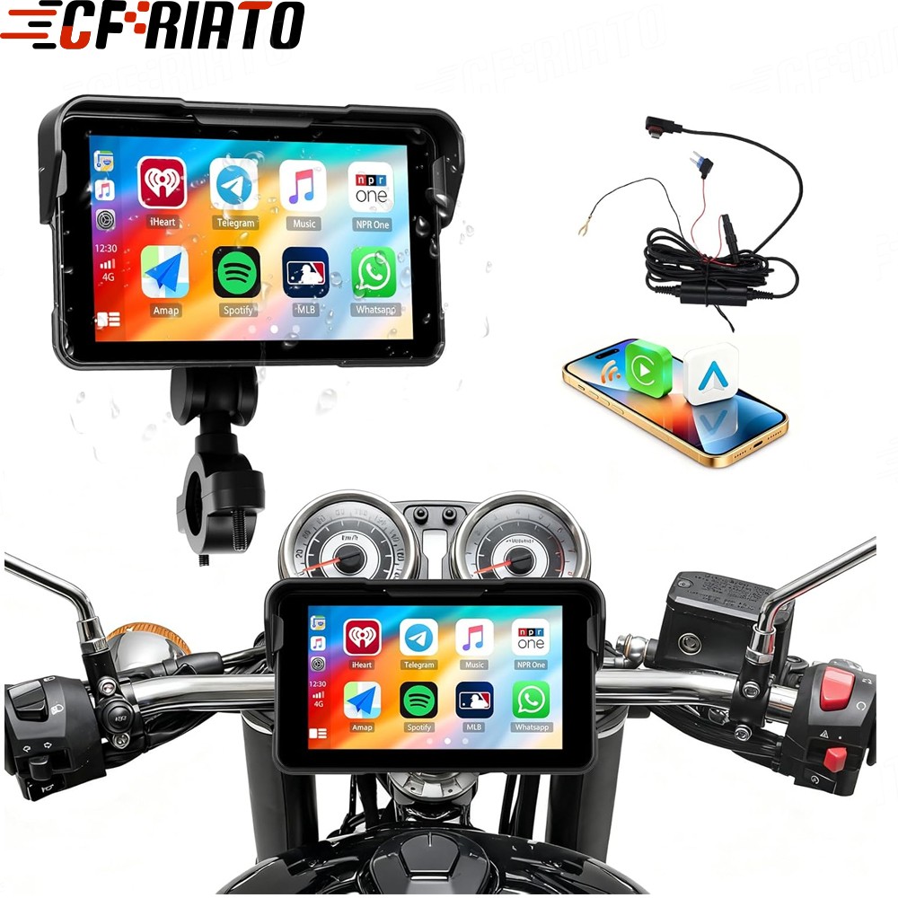 5″ Motorcycle Portable Wireless Apple Carplay Android Auto Waterproof Car Stereo