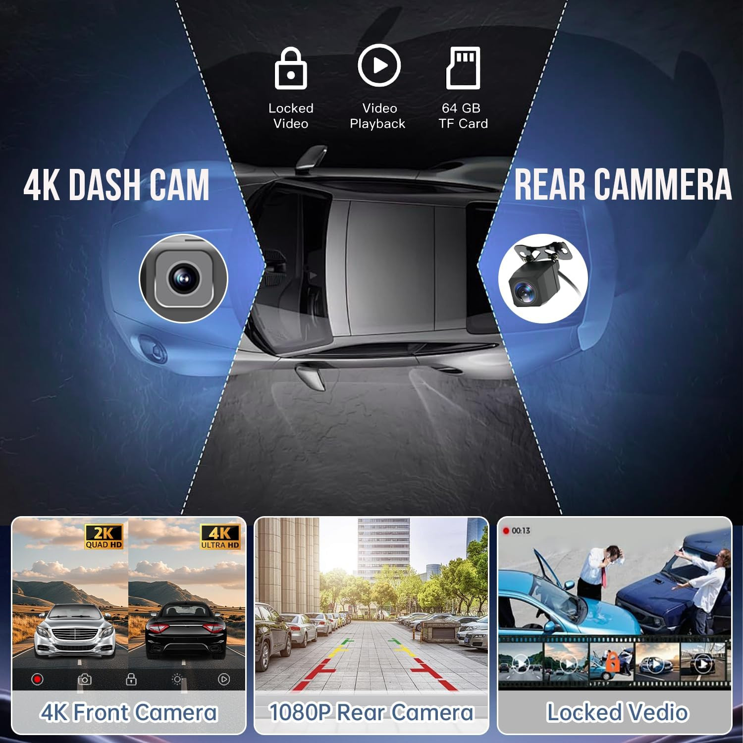 10.26″ Wireless Carplay Screen with 4K Dash Cam & 1080P Rear Camera | Portable C