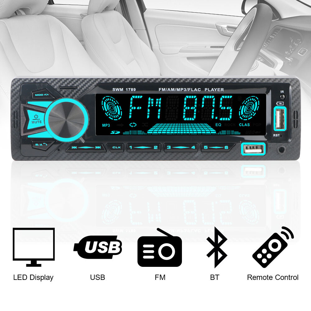 Single 1 DIN Car Stereo Radio Bluetooth MP3 Player AUX USB AM FM Audio Receiver