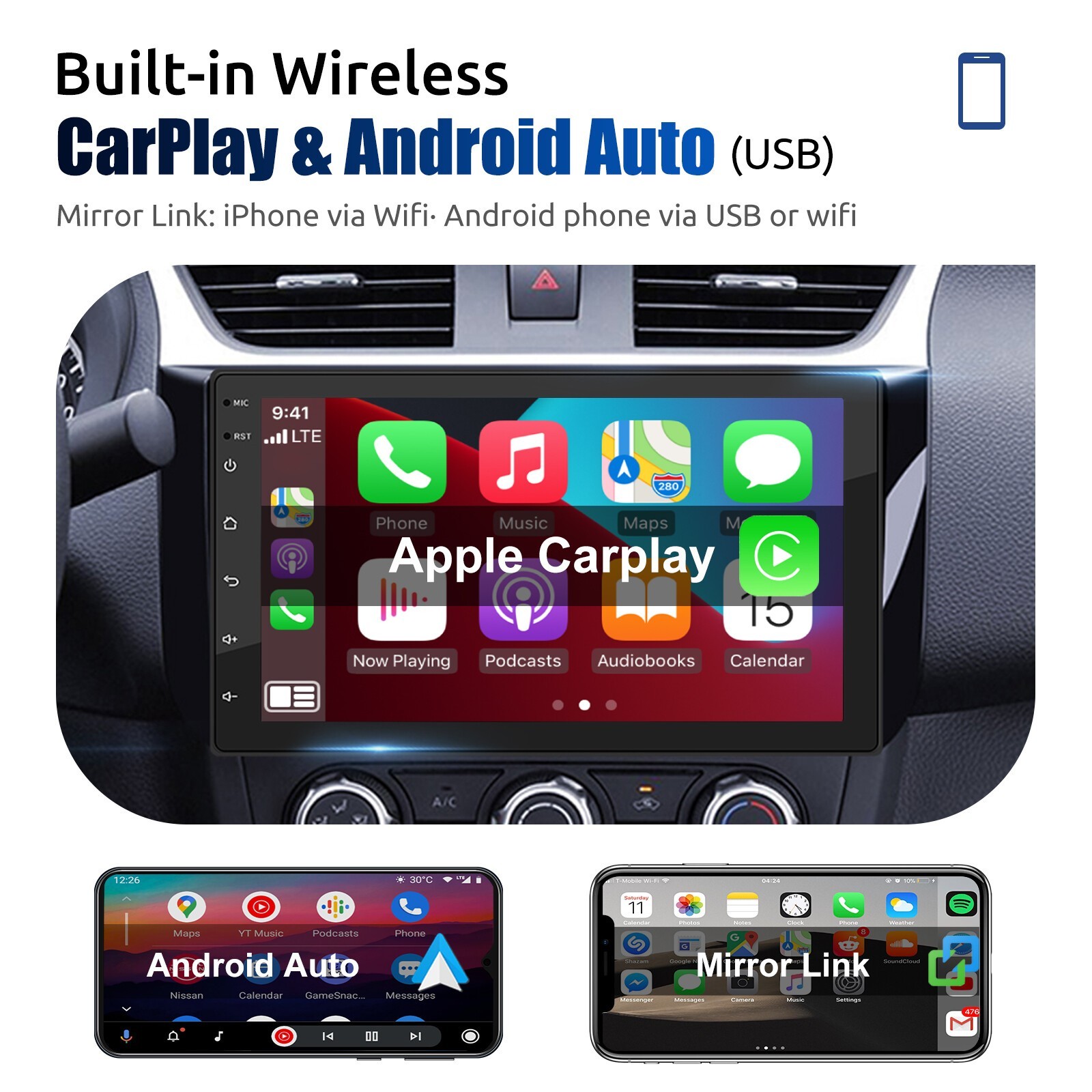 32GB 7″ Double 2DIN Car Stereo Radio GPS Navi CarPlay Touch Screen Android 15