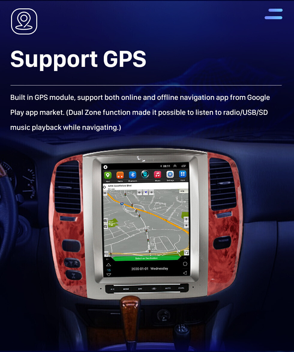 12.1” Car Radio Android 2+32GB For 02-07 Toyota Land Cruiser LC100 Lexus LX470