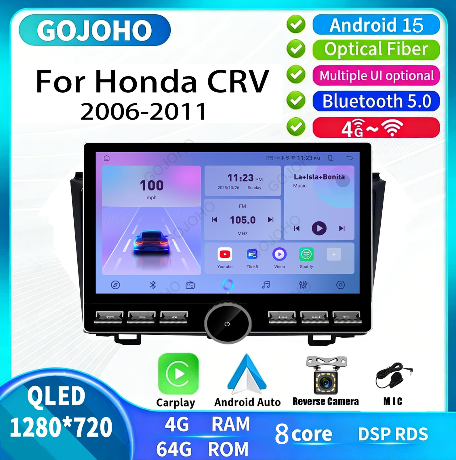 64G For Honda CRV 2007-2011 Caro Radio Stere GPS+Cam Navi WiFi Wireless Carplay