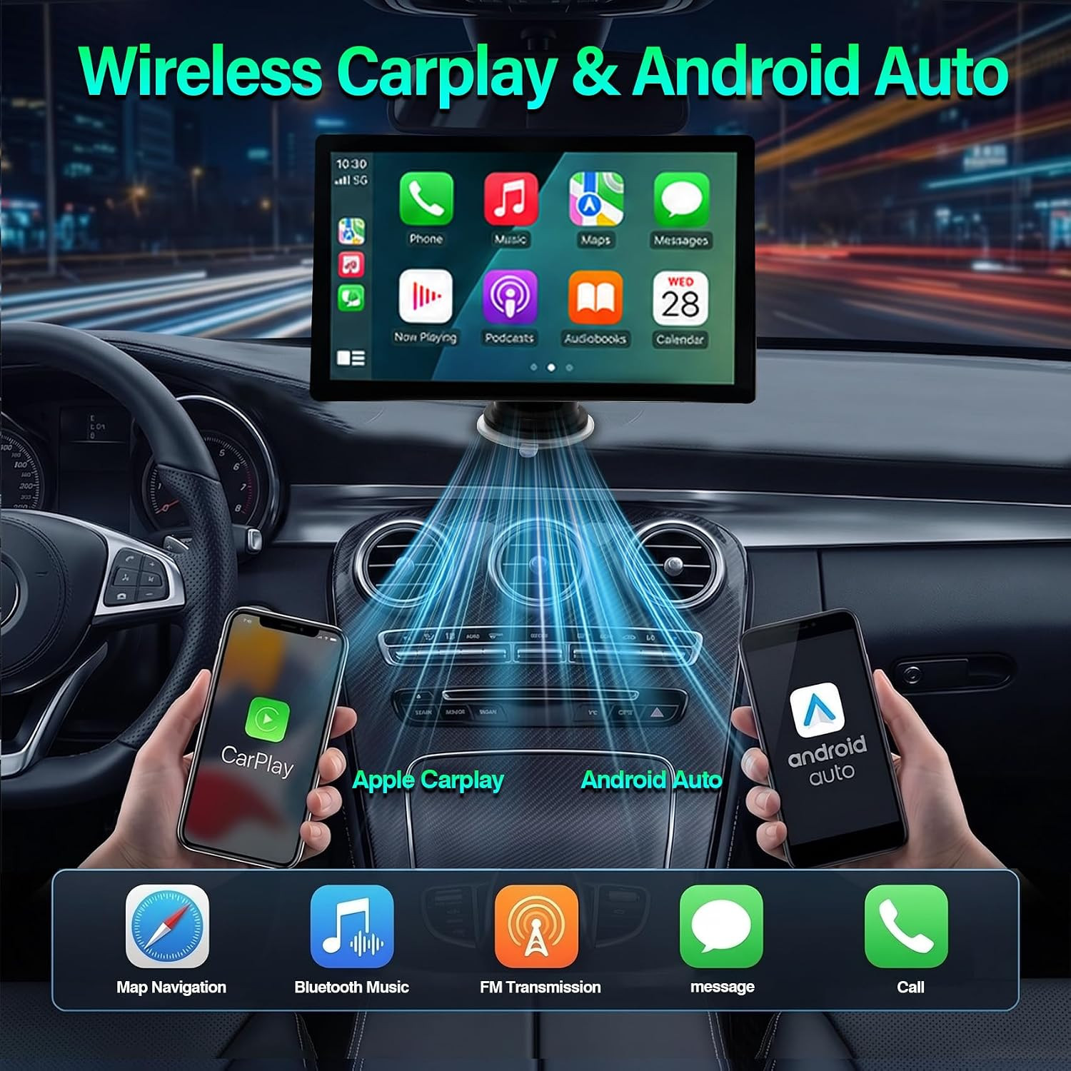 9″ Wireless Apple Carplay Screen for Car, Portable Apple Carplay & Android Auto