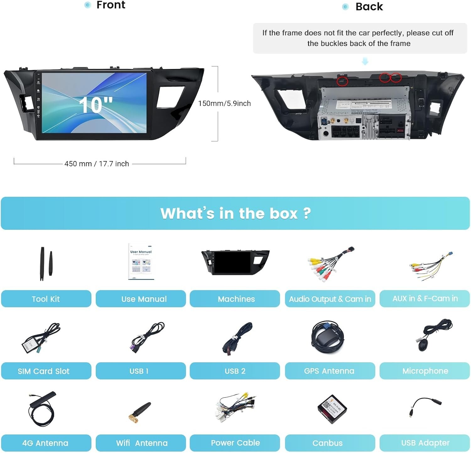 Roadanvi 10.2″ Car Stereo for 2014-2016 Toyota Corolla with WiFi 5.0 4G LTE
