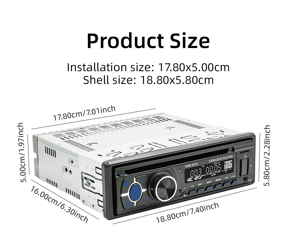 Single 1 Din Car Stereo Radio DVD CD Player FM/AM Bluetooth MP3 Player In-Dash