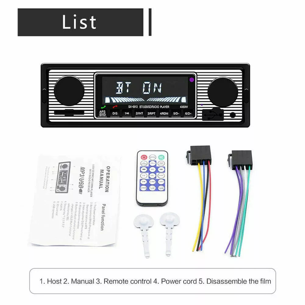 Vintage Car FM Radio MP3 Player Bluetooth USB Classic Stereo Audio Receiver AUX