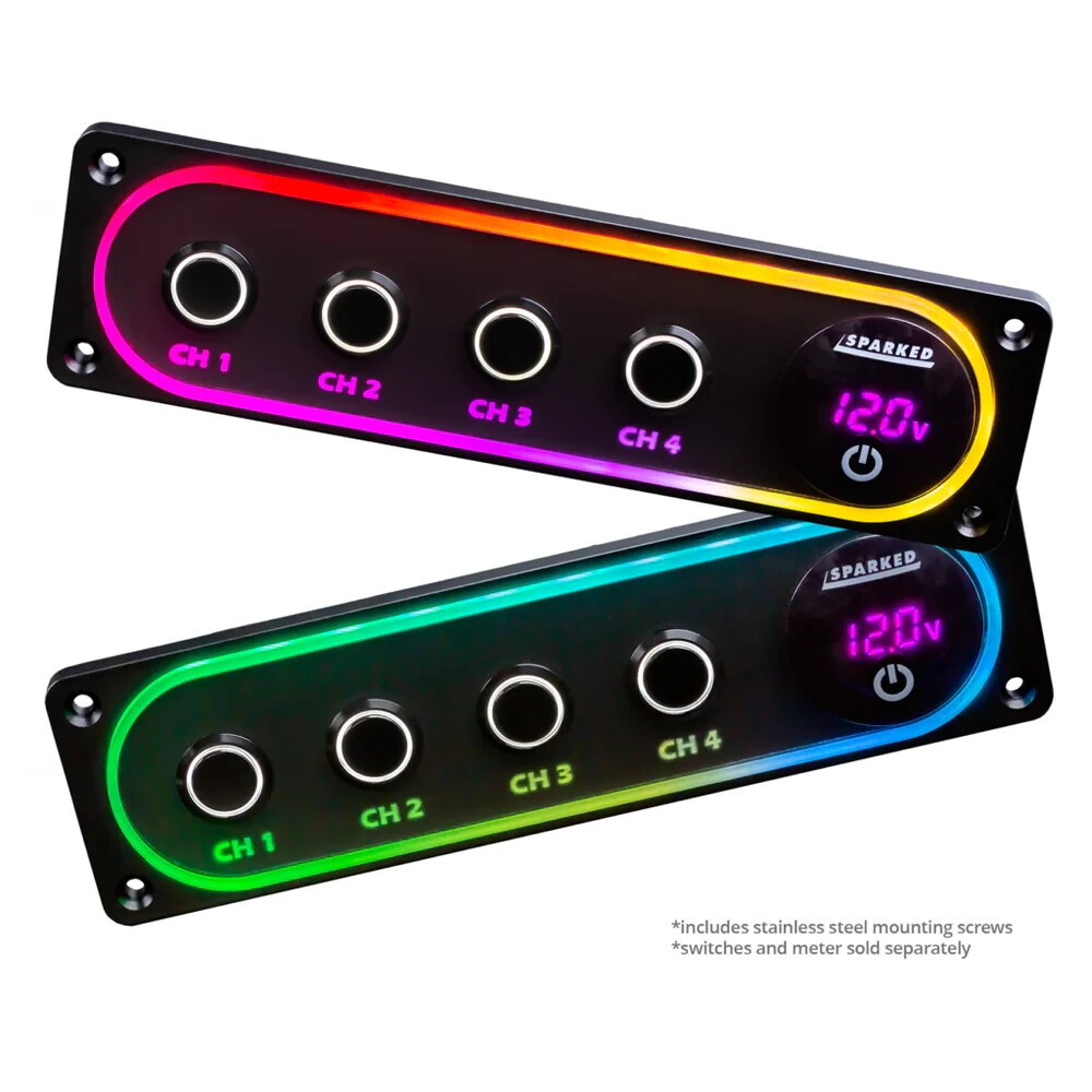 Illuminated Black Single DIN Aluminum Switch And Voltmeter COMPLETE Panel