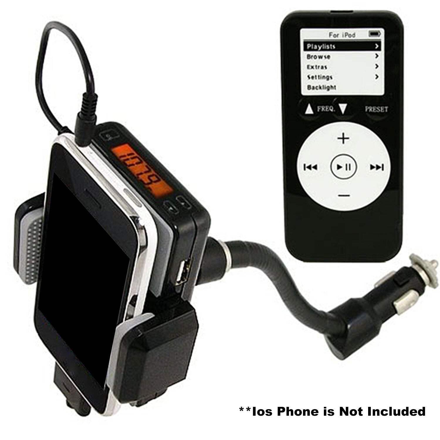 FM Transmitter Hands-free Car Charger W/ Remote Control Phone Stand 3.5 mm Headp