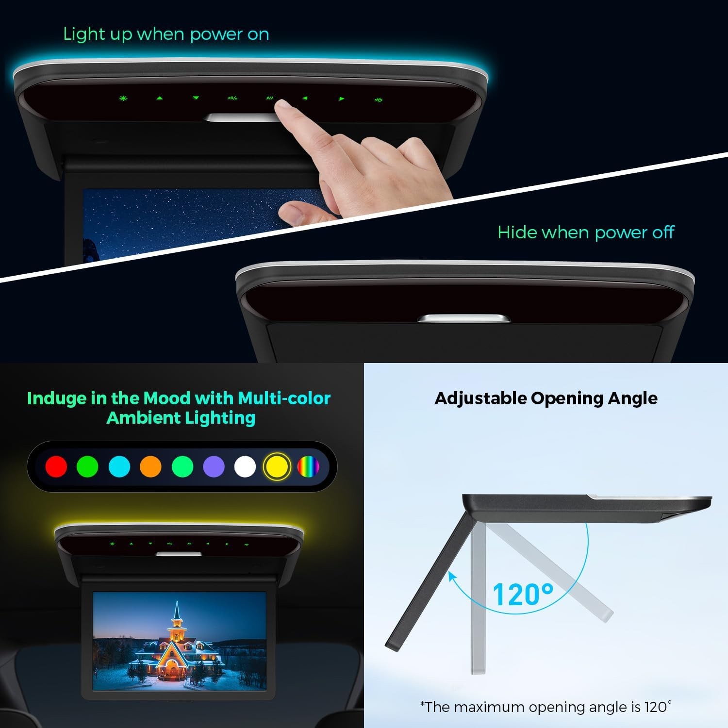 XTRONS 10.2 Inch Car Overhead Player 1280 * 720 IPS Screen Car Roof Mounted Flip