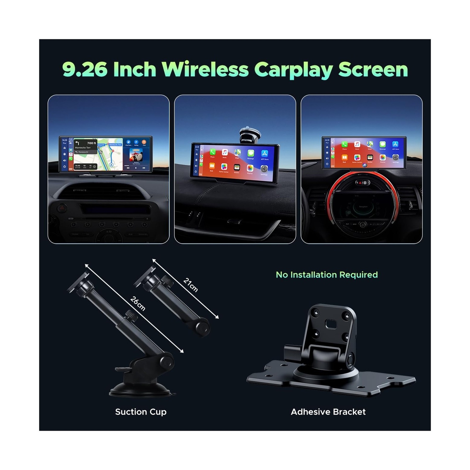 LAMTTO 9.26″ Wireless Car Stereo Apple Carplay with 2.5K Dash Cam, 1080P Back…