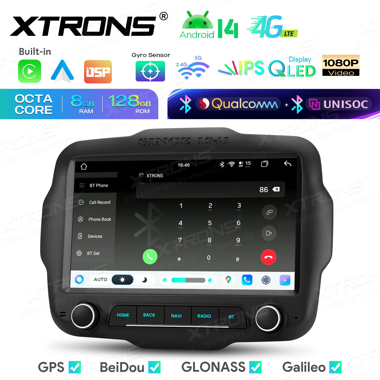 Android 14 Radio for Jeep Renegade 8-Core 8+128GB Wireless CarPlay Auto DSP 4G
