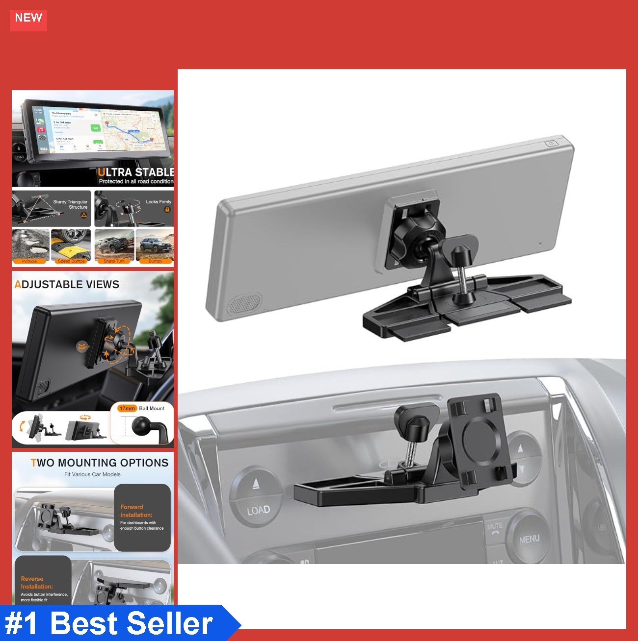CD Slot Mount for CarPlay Screen 7-10 Inch Tool Free Installation 360 Rotation