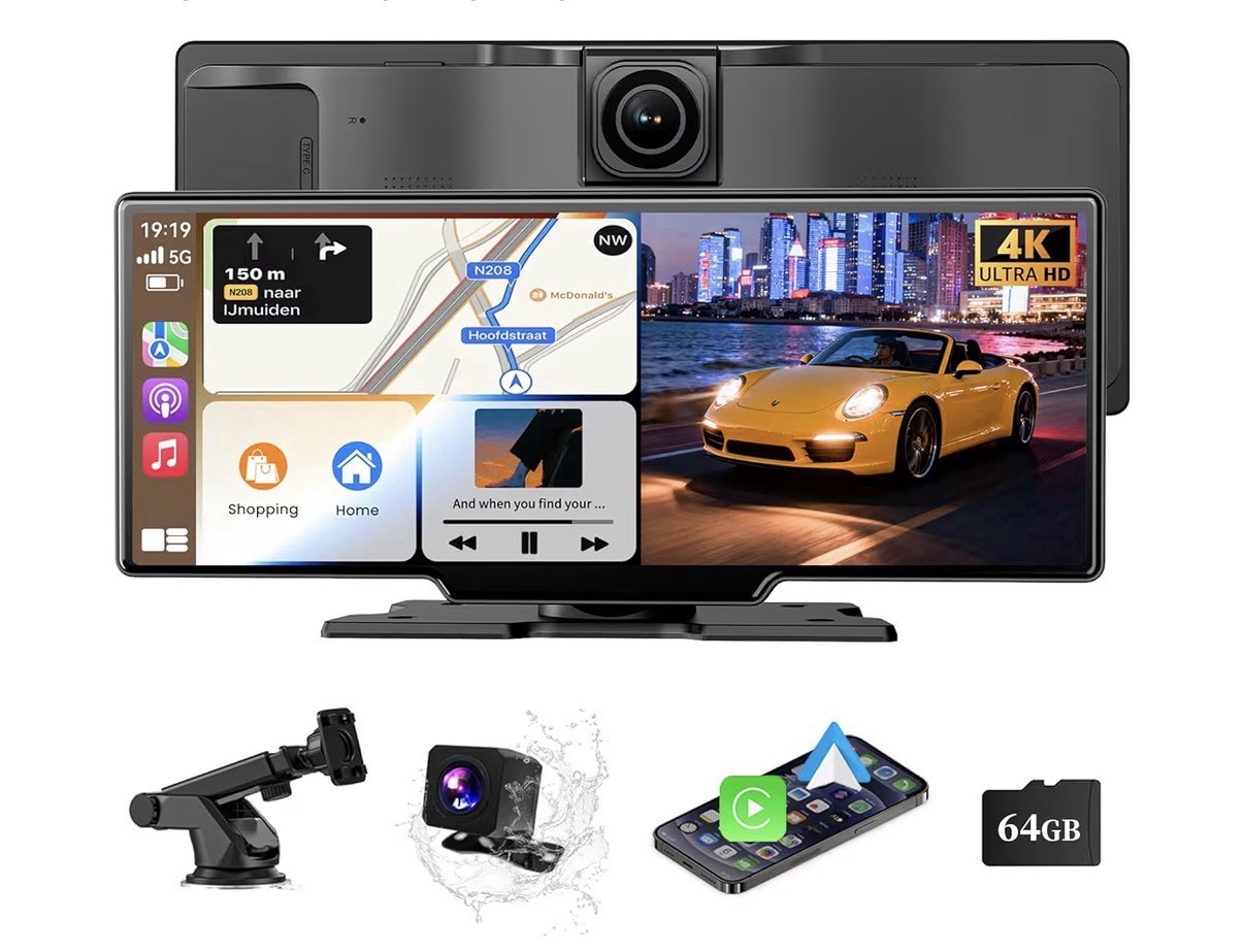 Wireless Carplay Screen, 10.26″Portable Car play & Android Auto Touch Screen,…