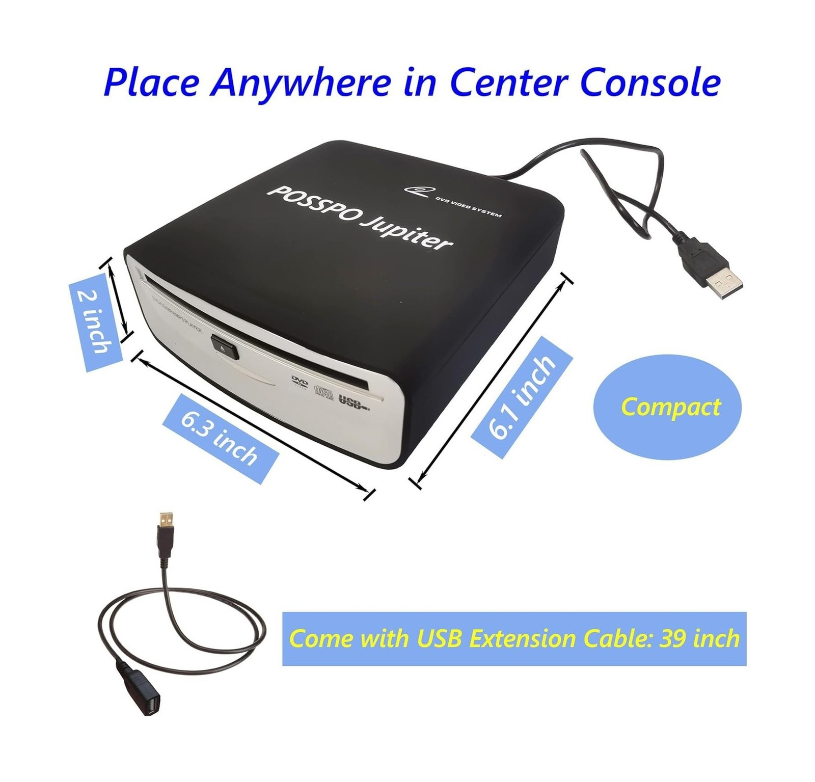 CD DVD Player for Car with USB Port and AUX Port – Plug and Play for CarPlay
