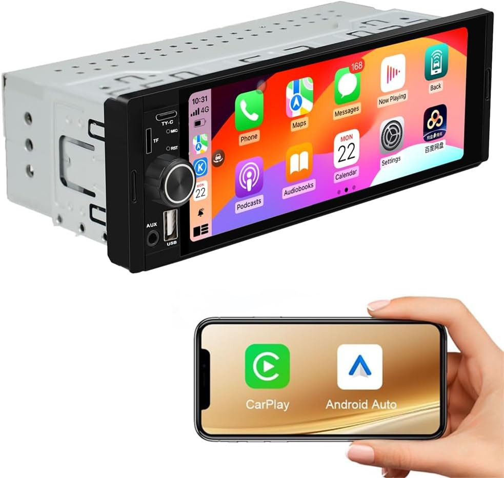 Single Din Car Stereo Radio Upgrade with Carplay & Android Auto/6.36 Inch HD Tou