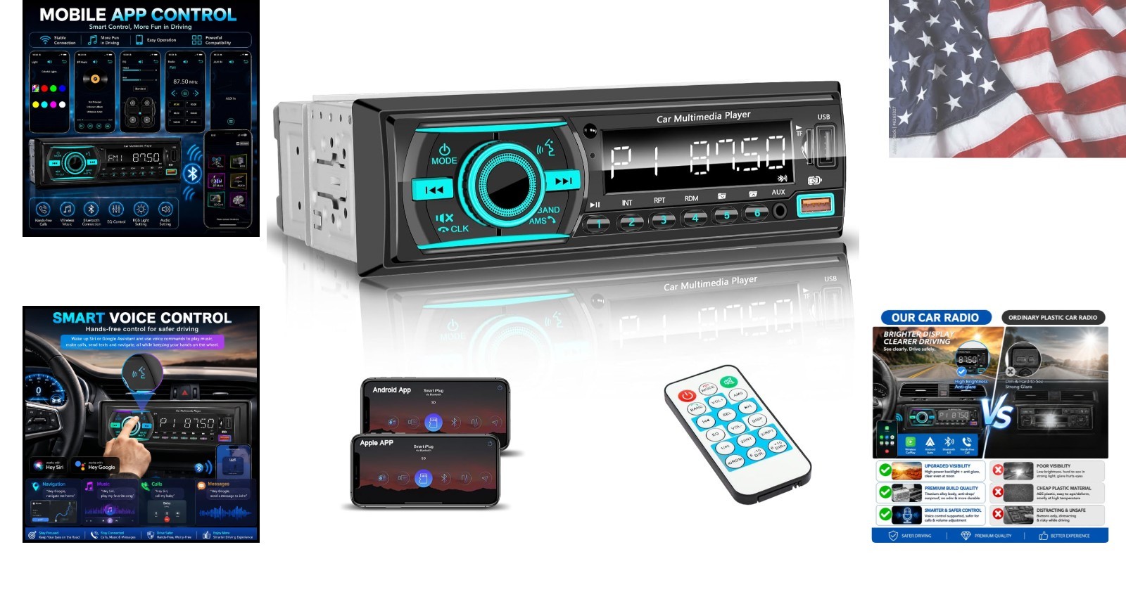 Single Din Radio Car Stereo Bluetooth,Radio Head Unit with FM/Dual USB/AUX/TF…