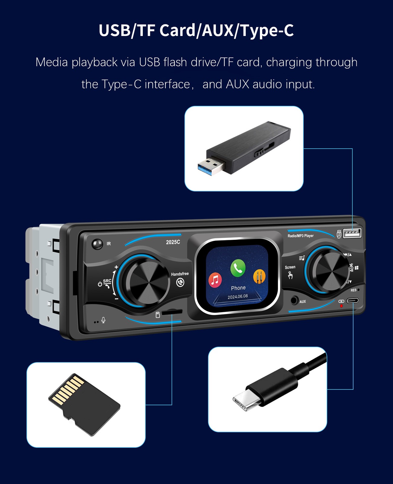 Single 1 Din Car Radio Stereo MP3 Player In-Dash USB/AUX/TF/Bluetooth Head Unit