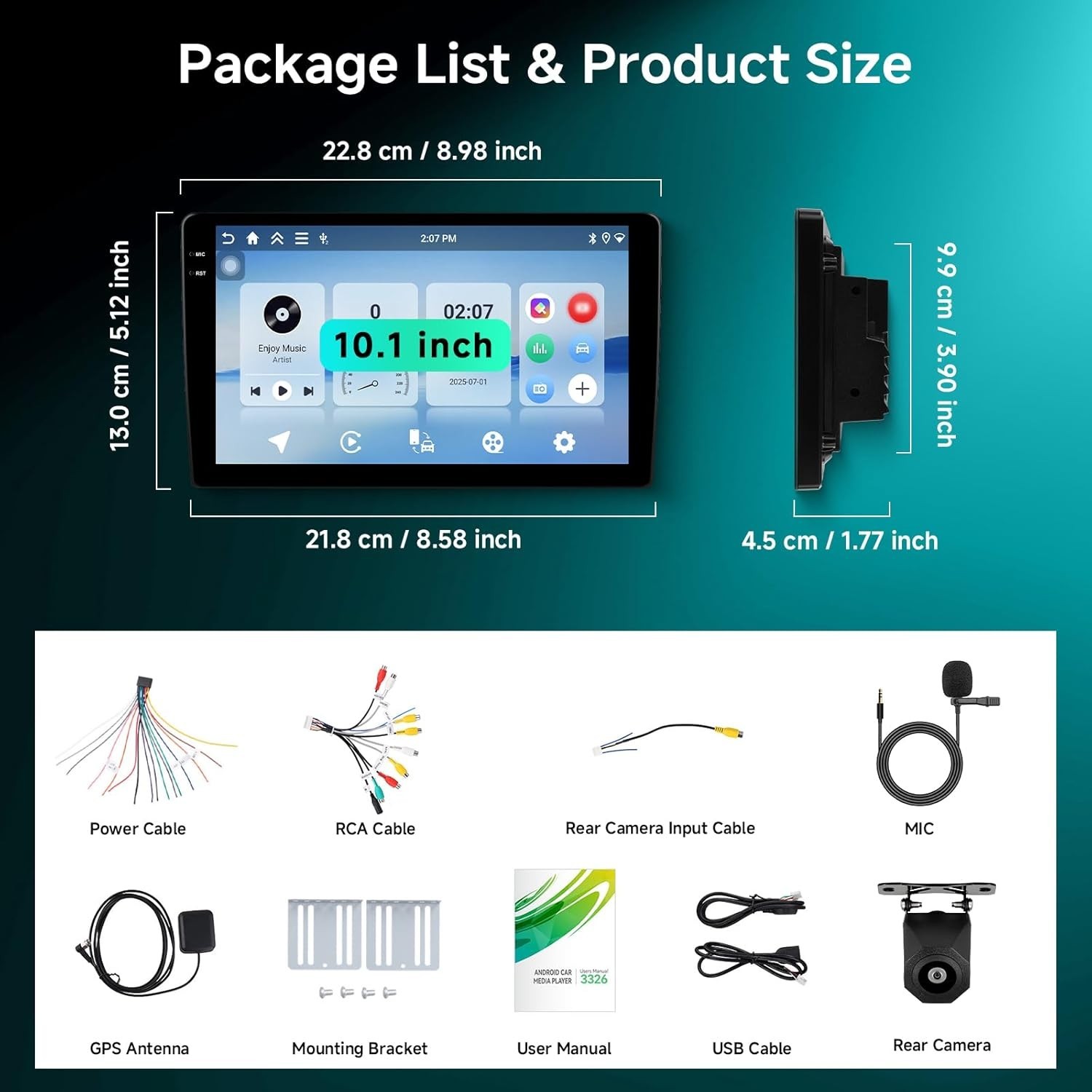 10.1″ 4+64G Android Auto Carplay Double DIN Stereo with Backup Camera