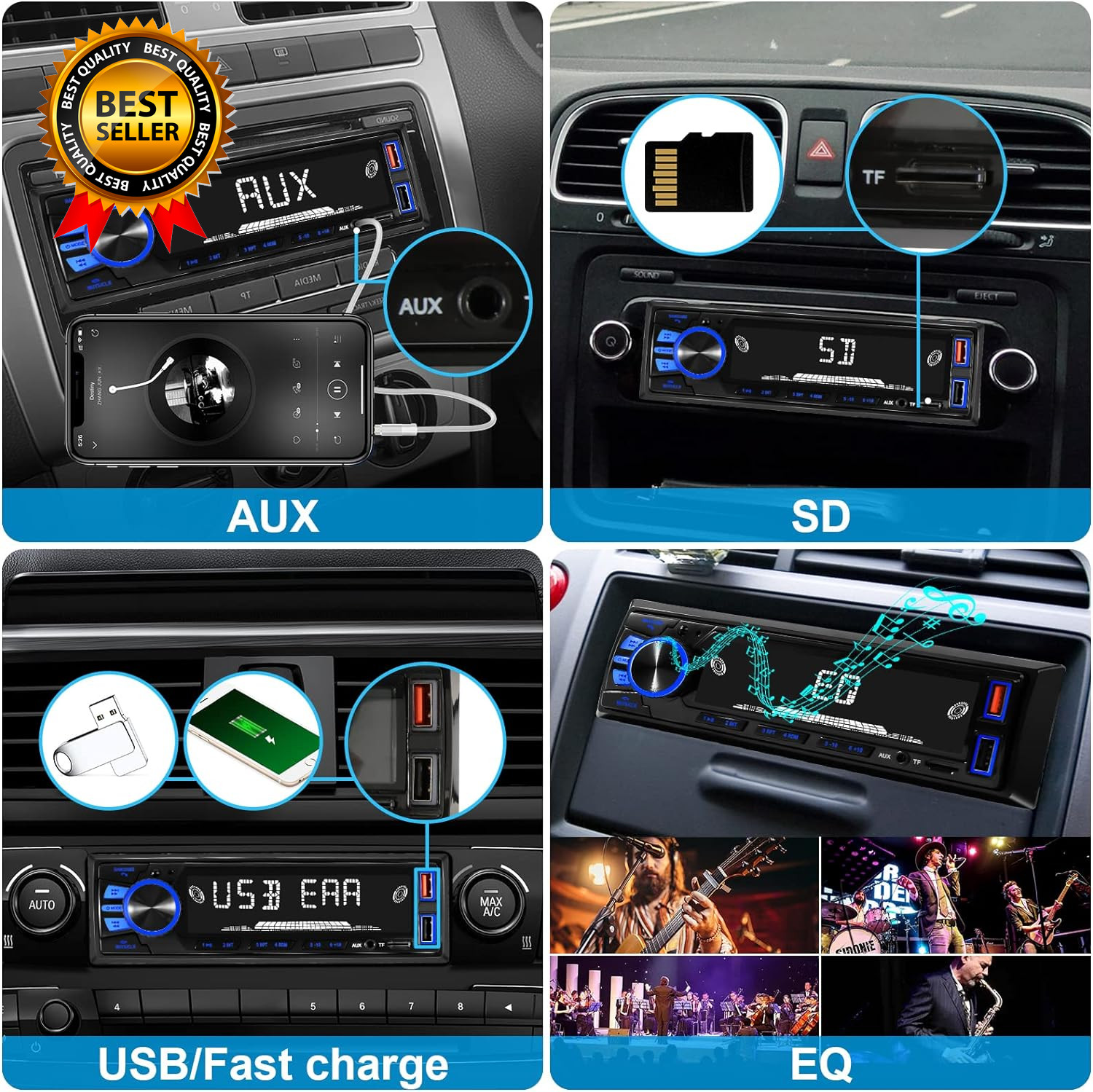 Car Radio Bluetooth Single DIN Car Stereo Audio Car Audio with Handsfree and App