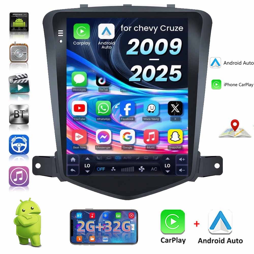 10.4” 2+32GB Car Radio Player For CRUZE 2009-2025 Carplay Android 13.0 WIFI BT