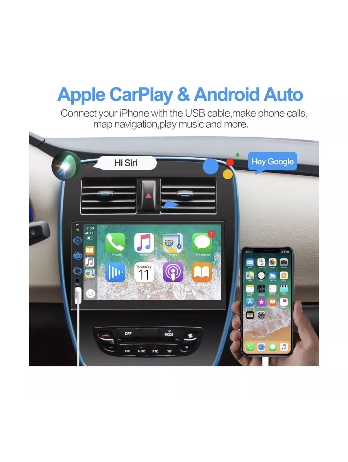 Double Din Car Stereo with Bluetooth,Compatible with Apple CarPlay & Android …