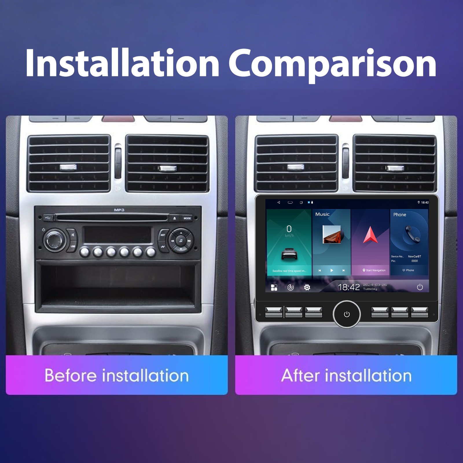 2GB+32GB QLED 10.1″ 2DIN Car Stereo Radio Carplay Android 15 4-core Navi WIFI