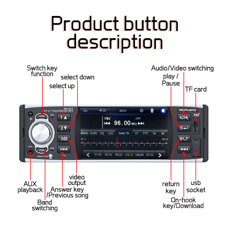 4.1” 1Din Car MP5 Player Radio Bluetooth TF FM RDS Stereo Remote Control Camera