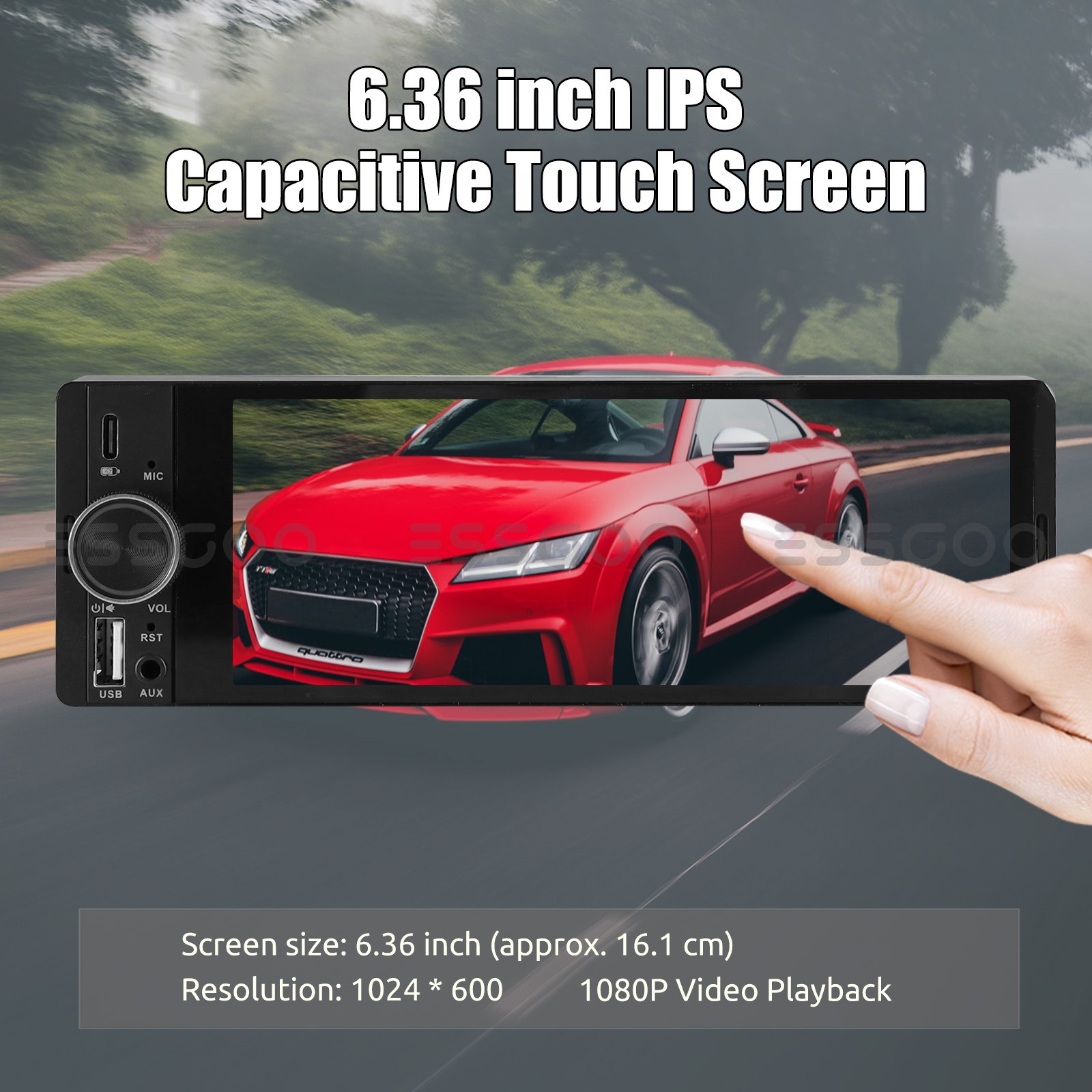 6.36″ Touchscreen CarPlay Single Din Car Stereo Radio Bluetooth USB MP5 Player