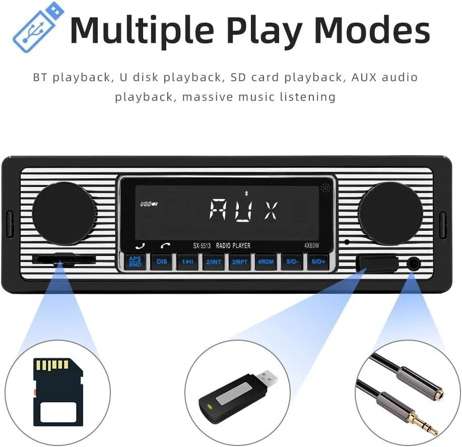 7″ Single DIN Car Stereo Bluetooth FM Radio MP3 WMA Wav Support