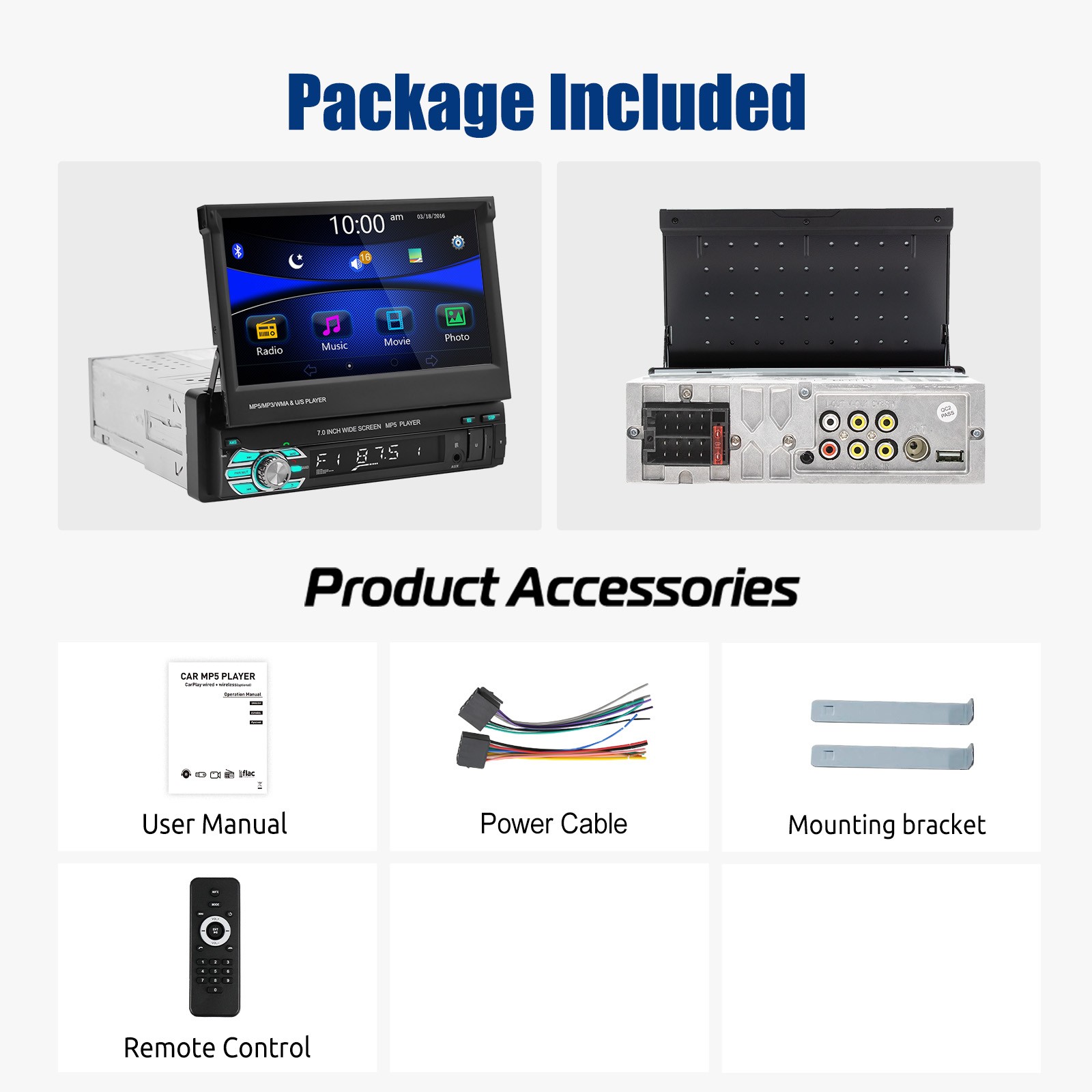 Car Radio Bluetooth Stereo Player 2USB/TF/FM/AUX Head Unit CD Single 1 DIN MP3