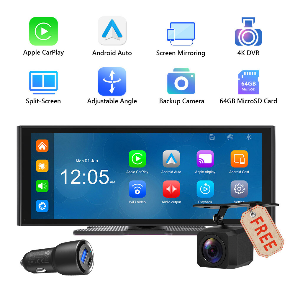 Wireless Portable 10.2″ Apple CarPlay Android Auto Touch Screen Car Radio Stereo