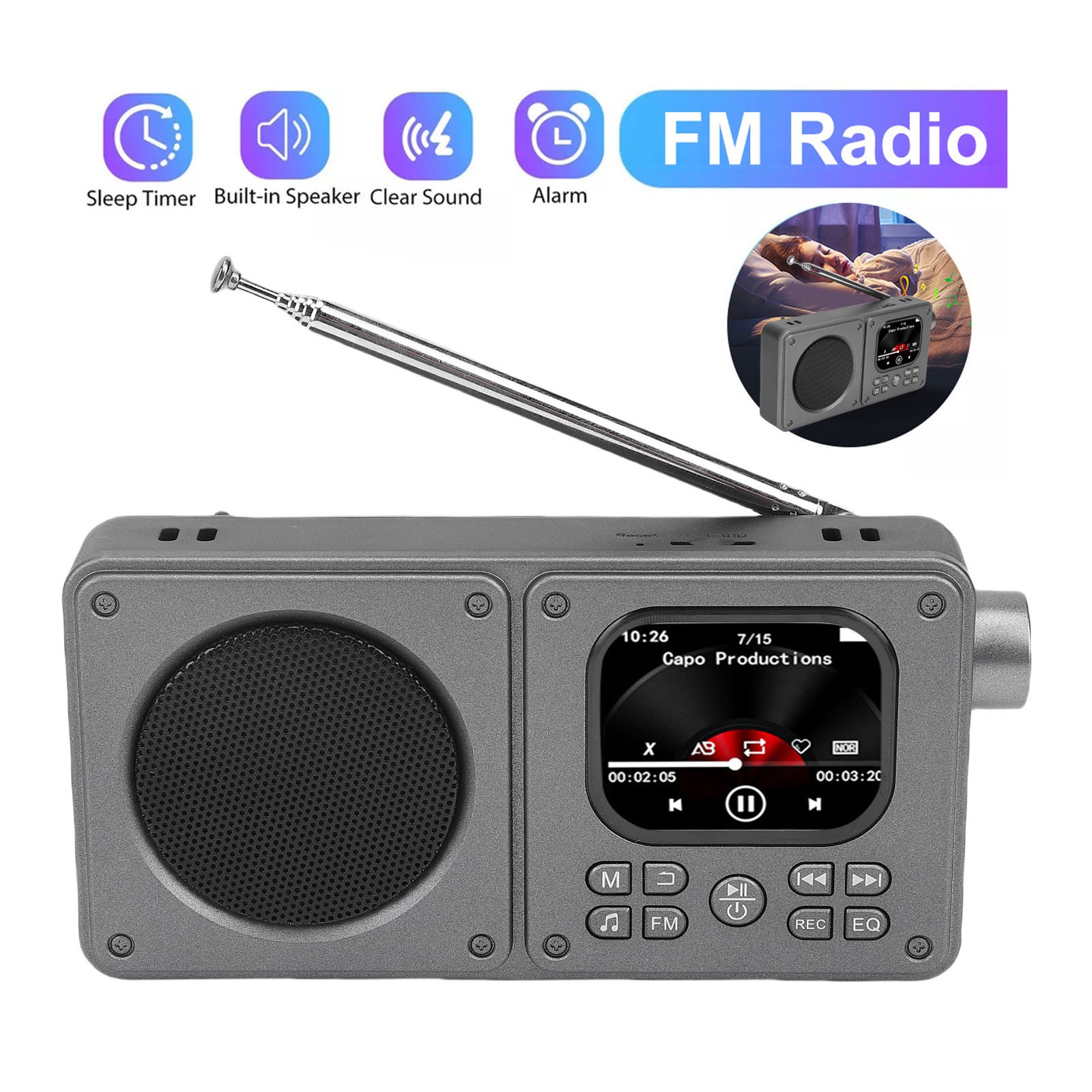 Video Radio AM FM 2.01 Inch Screen MP3 MP4 Player Bluetooth 5.4 Speaker Por FSZJ