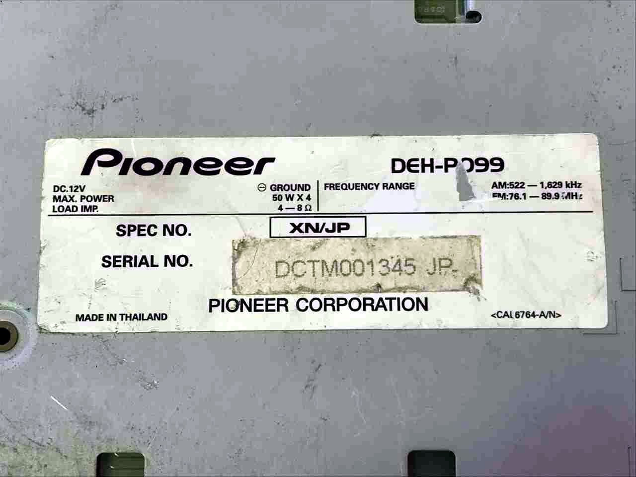 Pioneer carrozzeria DEH-P099 Single DIN Car Stereo For Parts Untested AS-IS