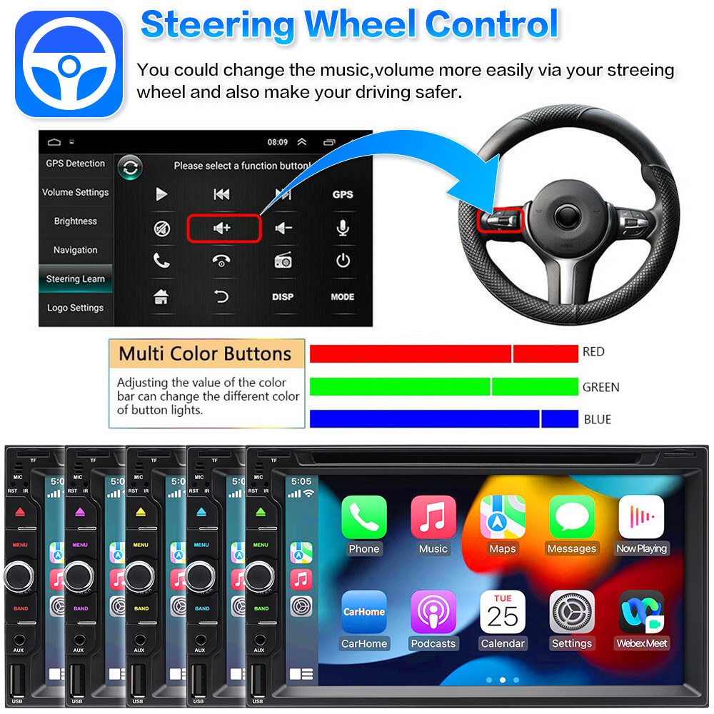 7″ Radio Double 2Din Car Stereo with CD/DVD Player Apple Carplay Bluetooth + CAM