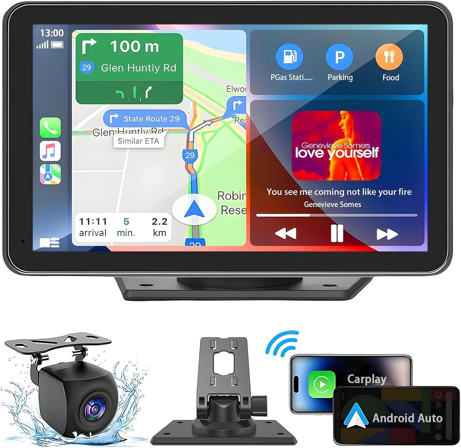 HD Portable Carplay & Android Auto Screen with Backup Camera – Universal Fit