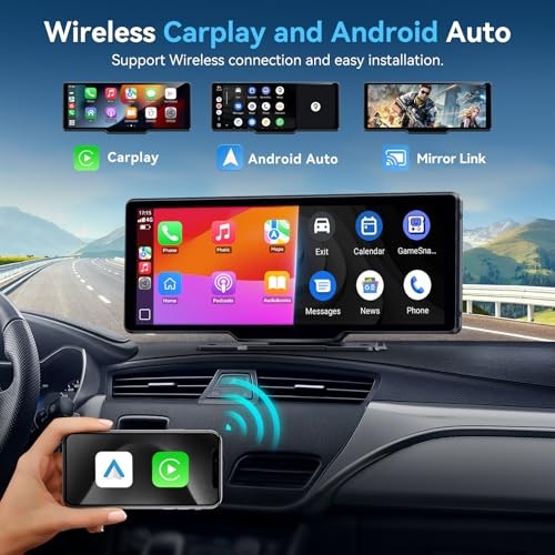 Portable Carplay Screen for Car, 10.26″ Wireless Carplay & Android 10.26inch