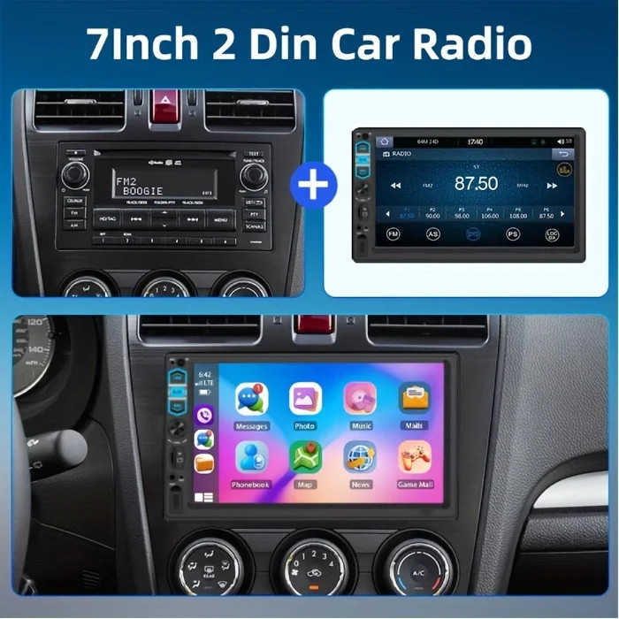 Double Din Apple Carplay Android Auto Car Stereo Radio Bluetooth 7″ Touch Screen