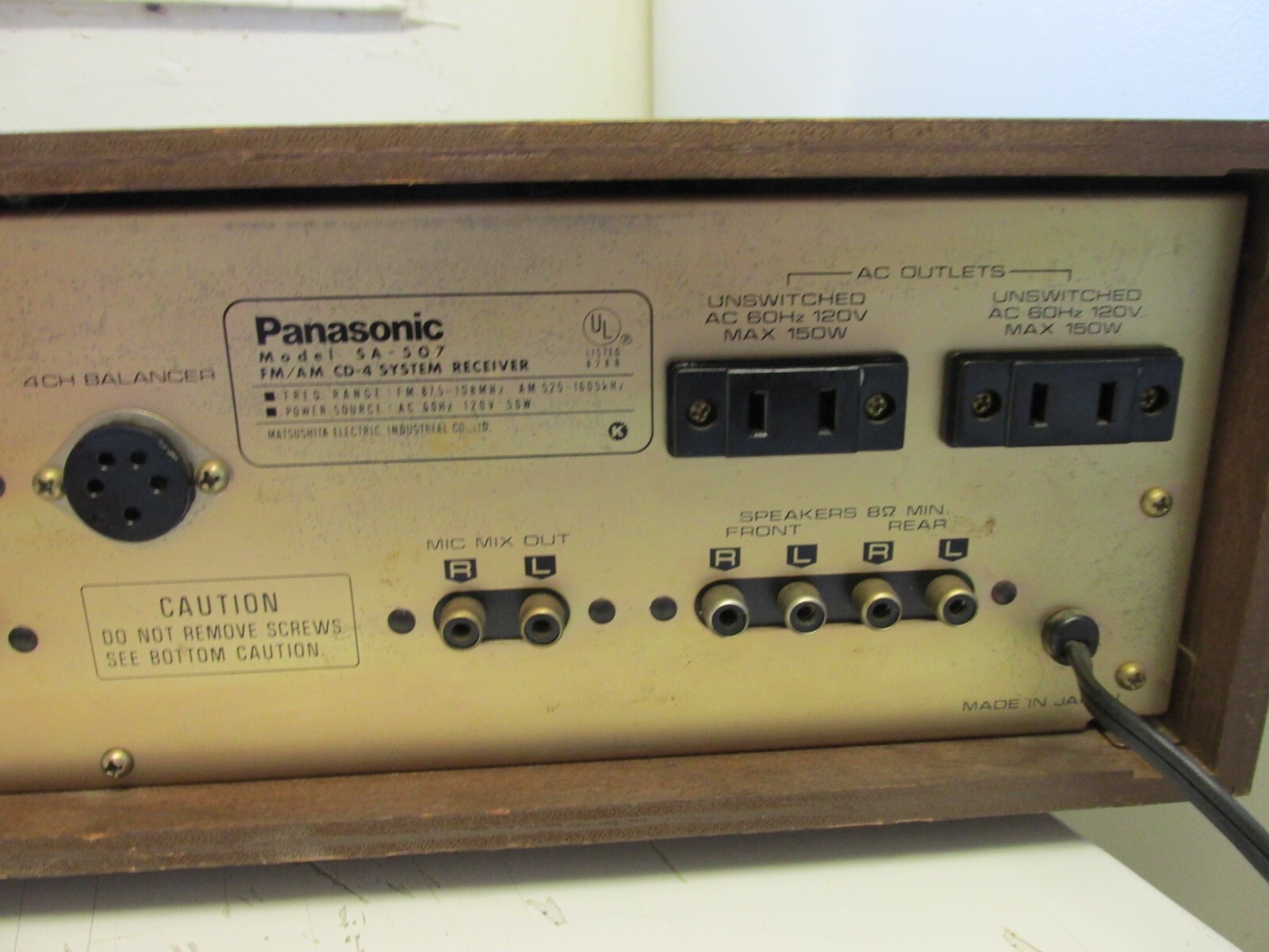 Panasonic AM/FM Reciever/Amp CD-4 SA 507 Mic /Guitar Inputs 4 -Channel