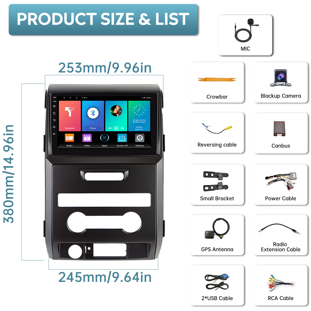 For Ford F150 2009-2014 Carplay Radio FM Stereo Nav WiFi Backup Camera 2+32G
