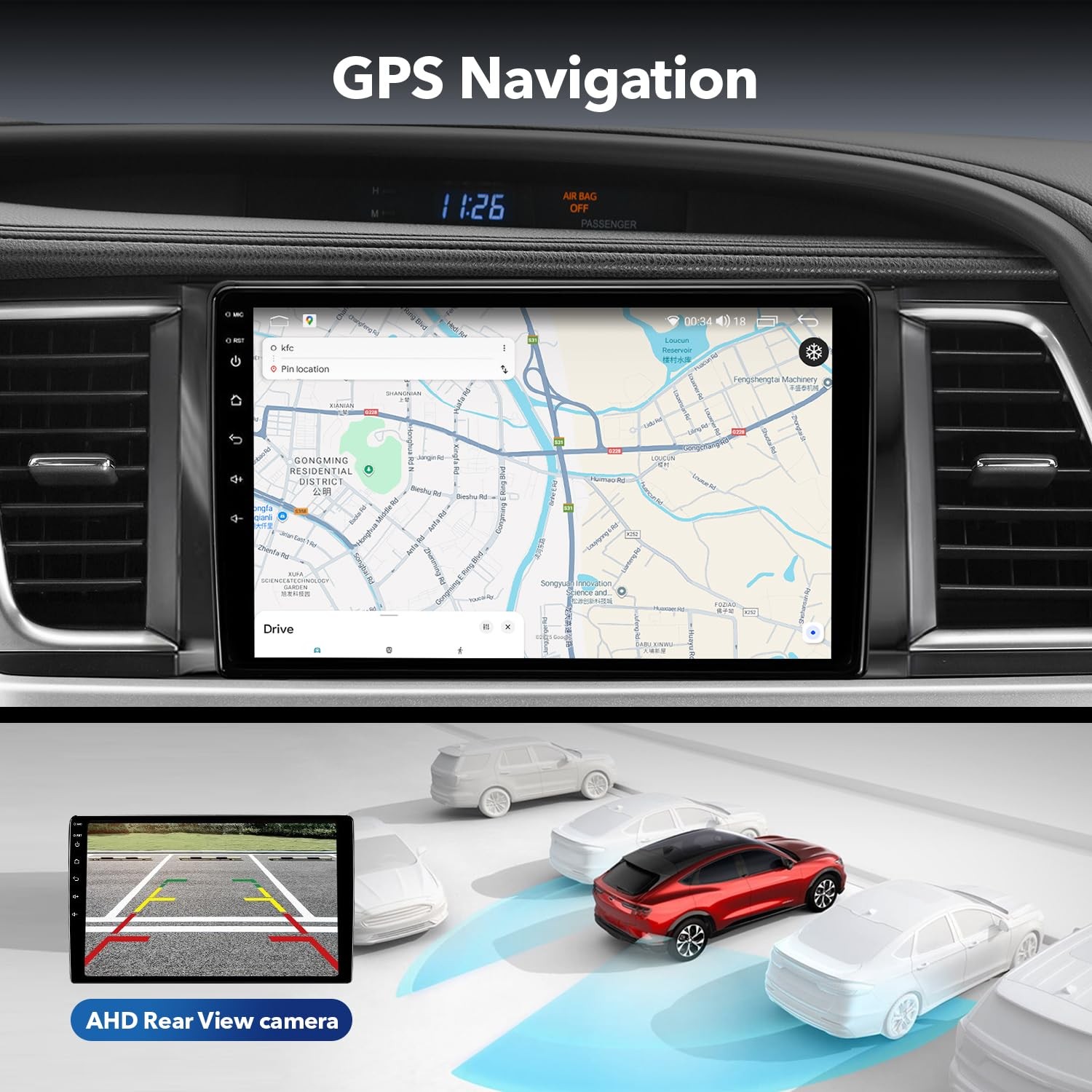 10.2” Android 13 Car Radio for Toyota Highlander 2014-2019 CarPlay Backup Cam