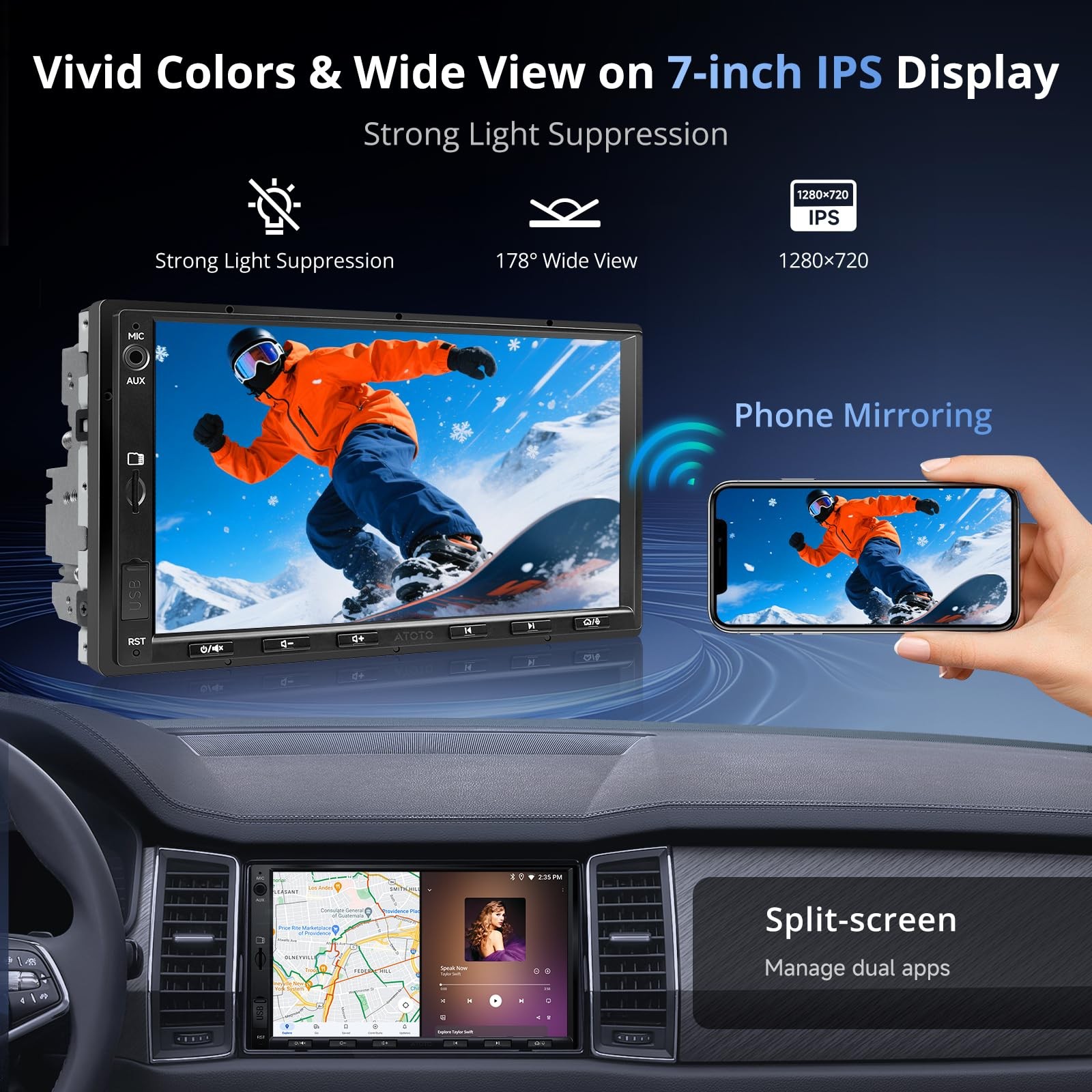 ATOTOZONE A5L 7″ 2+32GB Android Double Din Car Stereo, LRV Backup Camera&1080…