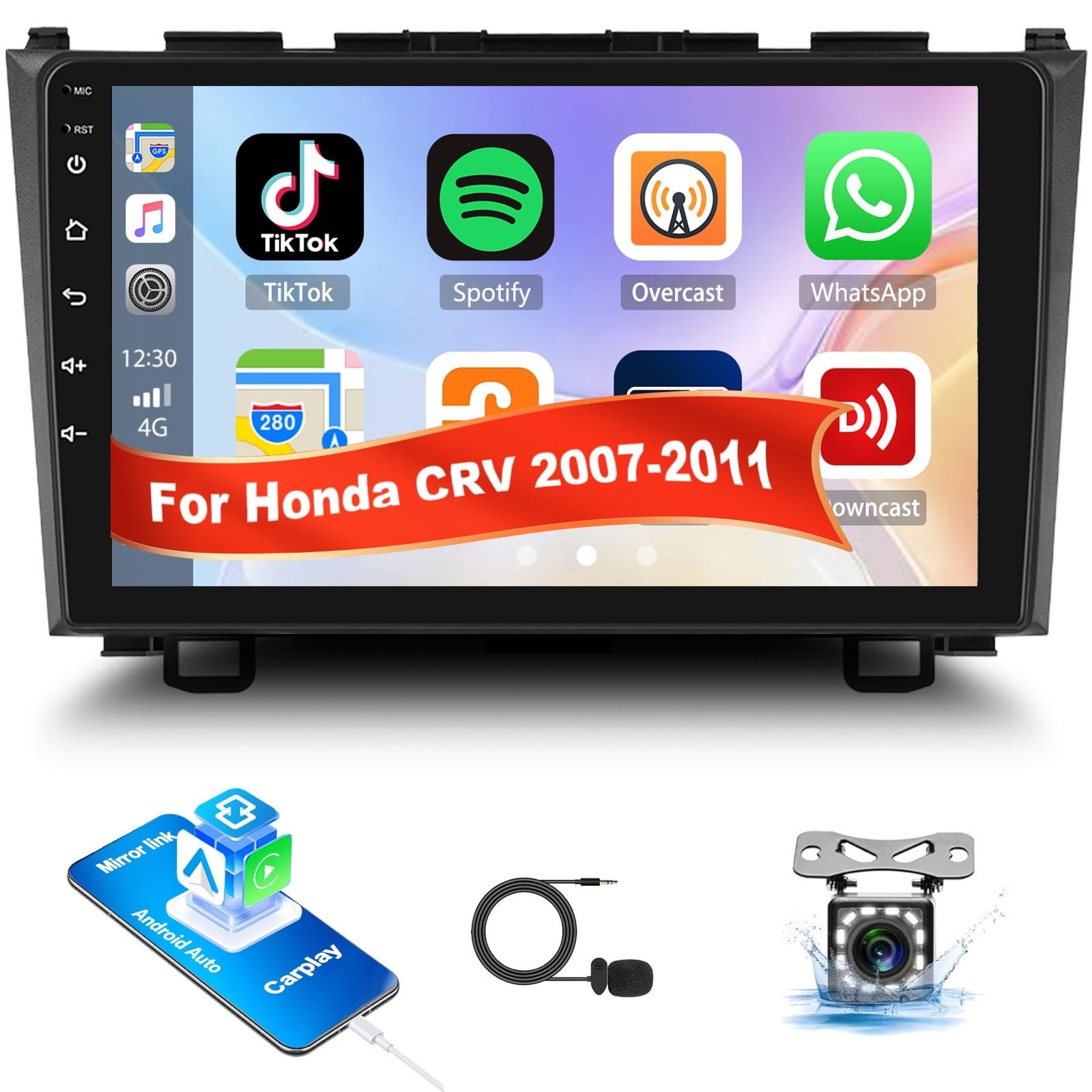 9″ Touch Screen Car Stereo for Honda CRV 2007-2011, MP5 Player, Apple CarPlay, A