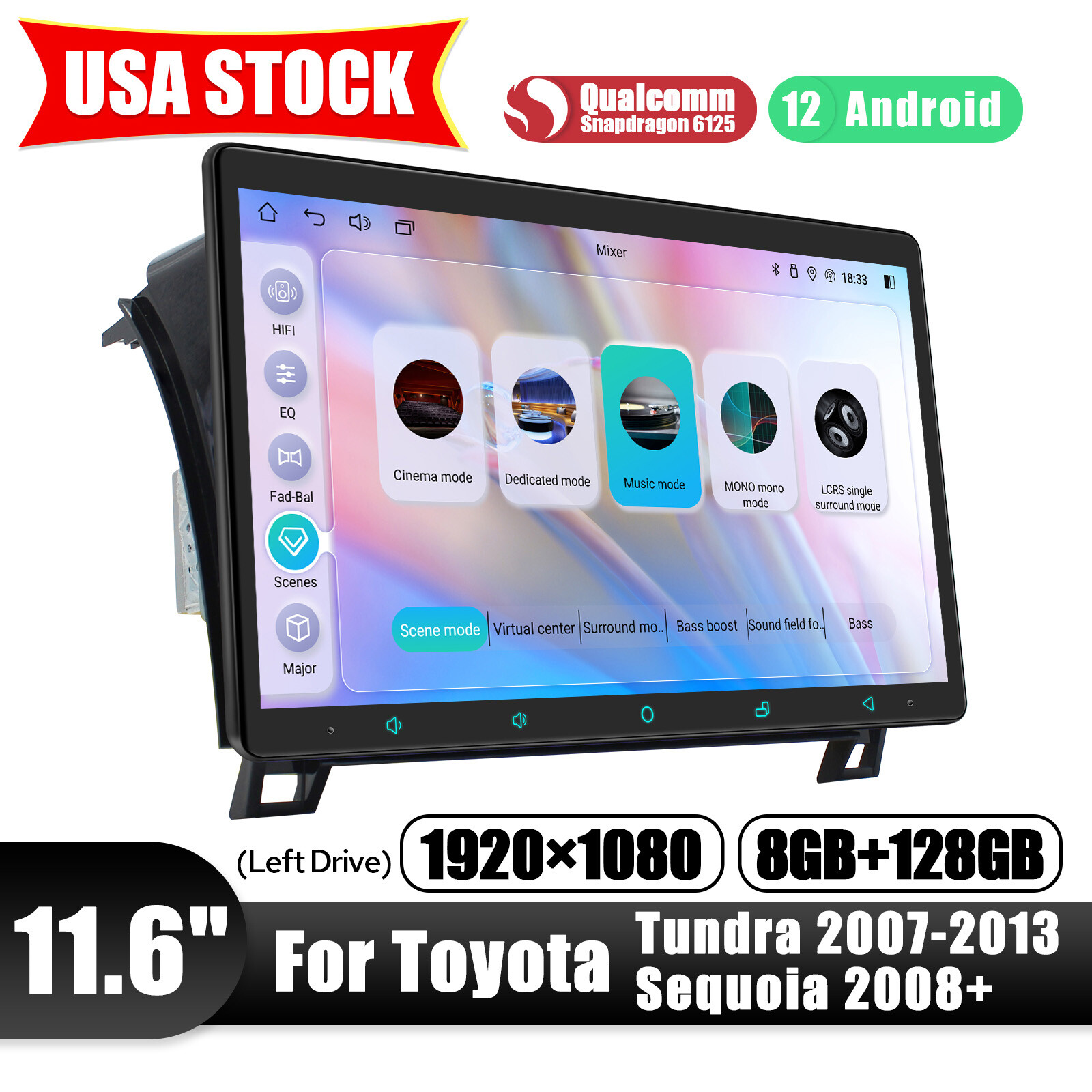11.6″ For Toyota Tundra 2007-2013/ Sequoia 2008+ Android Radio Carplay 8+128GB
