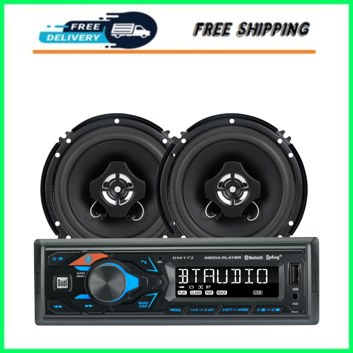Dual XD172SPK2 Bluetooth Single DIN Car Stereo w/ 2 Speakers New