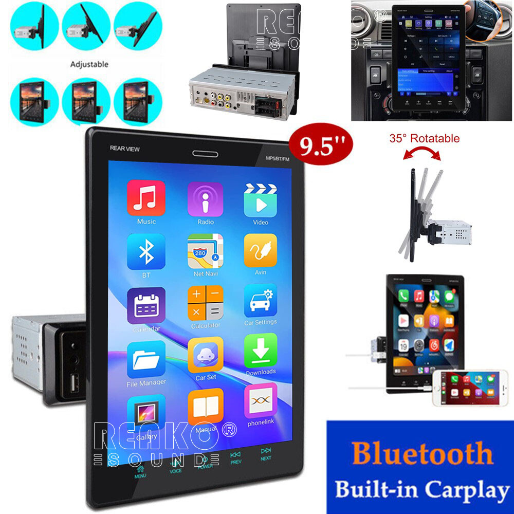 Removable 1DIN 9.5″ Touch Car Stereo FM Radio Bluetooth Apple Carplay MP5 Player
