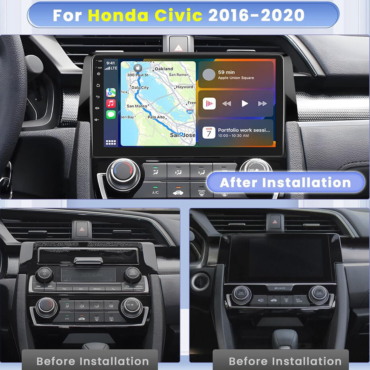 For Honda Civic 2016-2021 Apple CarPlay Car Stereo Radio Android 12 GPS FM WiFi