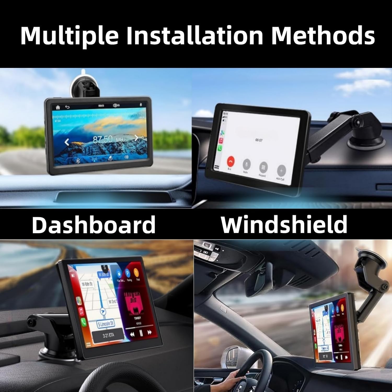 Flexible Dashboard Suction Cup Mount for 4.3”-10.26” Carplay & GPS Devices