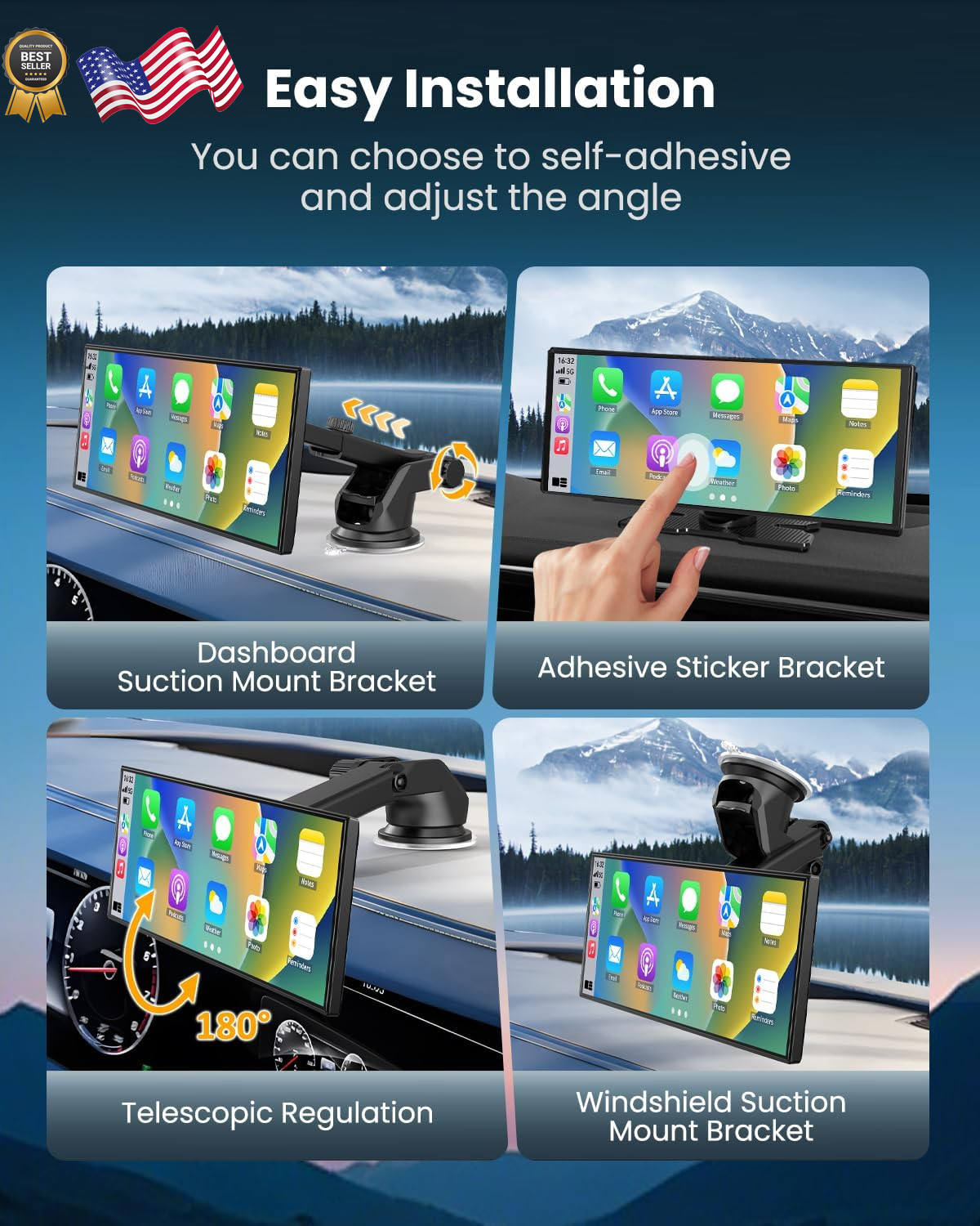 Largest 11.5″Wireless CarPlay Screen for Car,Portable A-pple Car Play & Andro