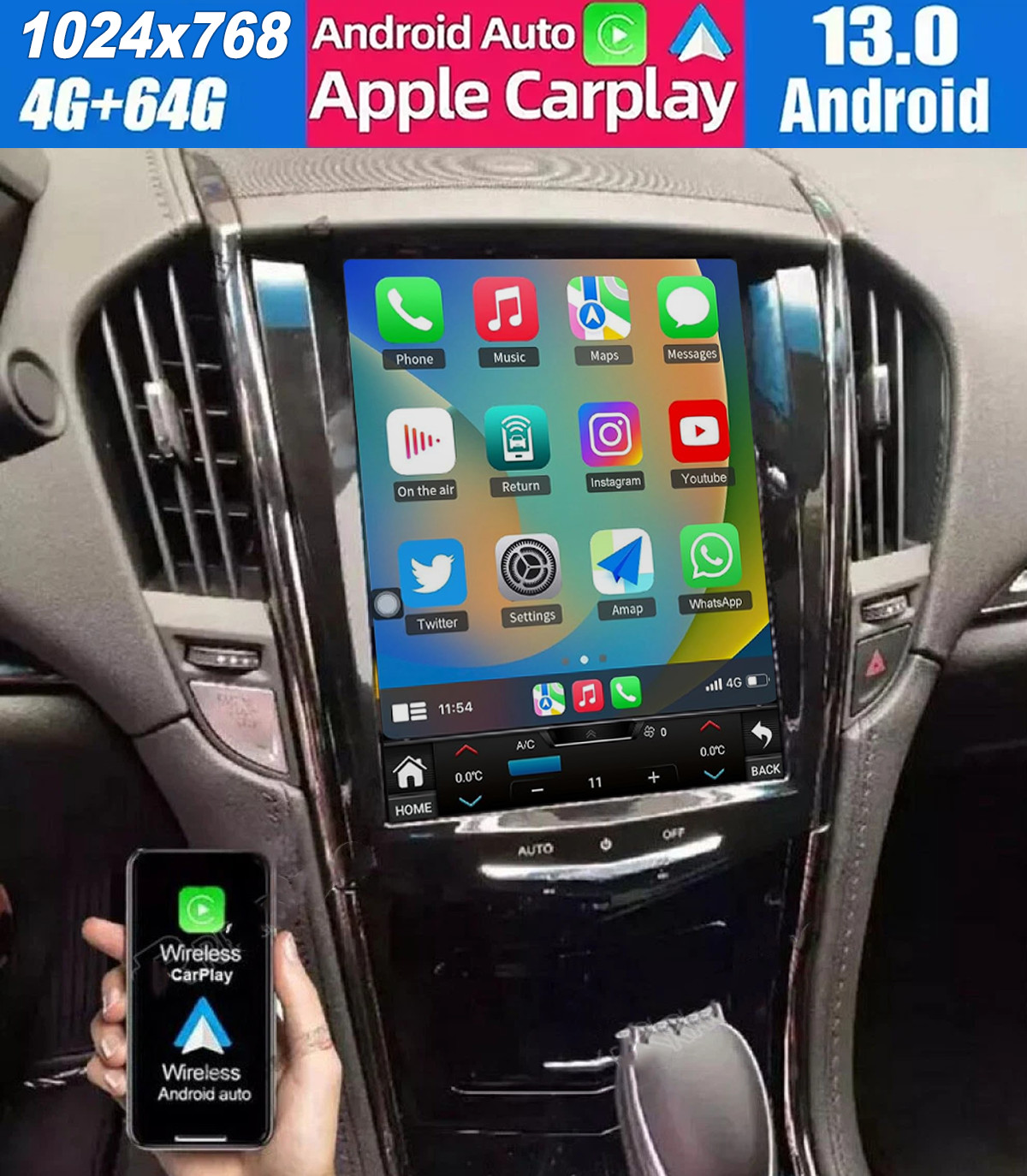 Car Radio Stereo Carplay For Cadillac ATS/XTS/SRX/CTS Quad Core Player